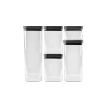 CURVER Conjunto de recipientes para alimentos secos Kara 0,5L + 2x1,2L + 1,8L + 2,4L Transparente/Cinzento-escuro Hermético Empilhável sem BPA