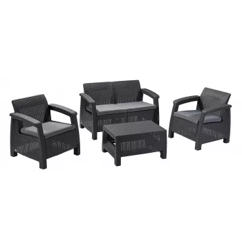 Conjunto de mobiliário de jardim KETER Corfu cinzento - sofá para 4 pessoas, 2 cadeiras, mesa de centro