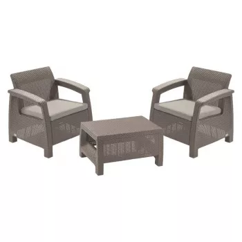 Conjunto de mobiliário de jardim KETER Corfu Weekend bege - 2 cadeiras e mesa de centro, conjunto de lounge exterior em efeito rattan