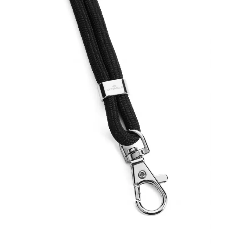Cordão têxtil DURABLE rPET com gancho de mosquetão, preto, pack de 10