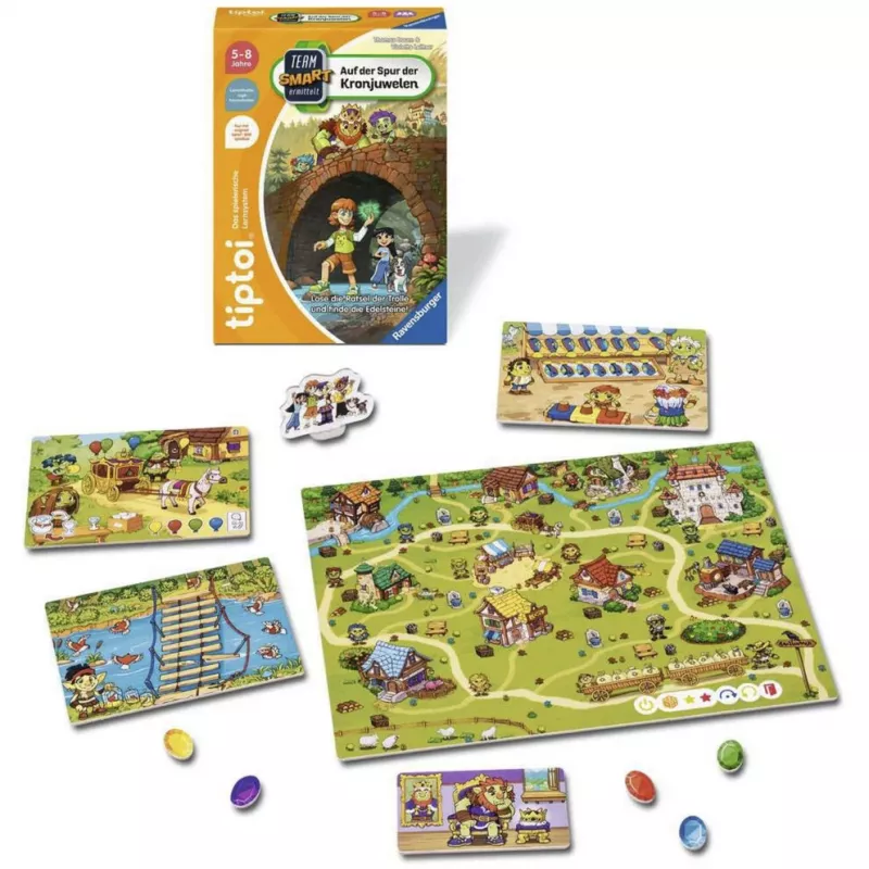 Ravensburger tiptoi Team SMART investiga: no rasto das joias da coroa – jogo de tabuleiro de detetives interativo para crianças dos 6 aos 10 anos, 1–4 jogadores, em alemão, requer a caneta tiptoi