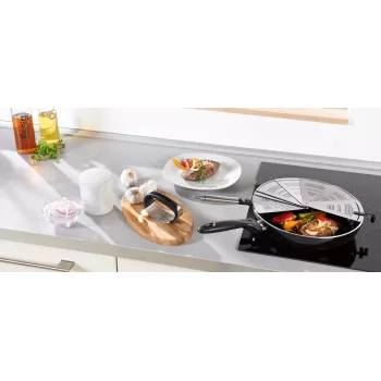 Proteção anti-salpicos para frigideiras LEIFHEIT ProLine Ø28 cm, rede de aço inoxidável, cabo preto