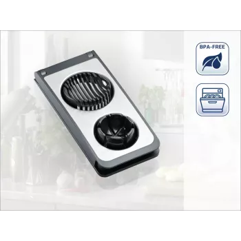 Cortador de ovos LEIFHEIT Combi ProLine 2 em 1 cortador e quarteador, fios de aço inoxidável, base antiderrapante, branco/cinzento