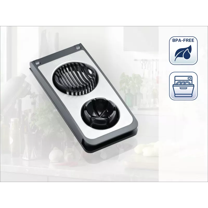 Cortador de ovos LEIFHEIT Combi ProLine 2 em 1 cortador e quarteador, fios de aço inoxidável, base antiderrapante, branco/cinzento