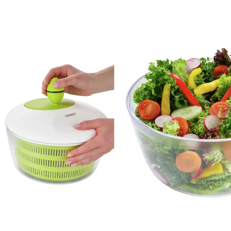 LEIFHEIT Centrífuga de salada Trend 4,5L centrífuga de salada com manivela e taça de servir, tampa verde