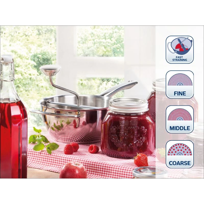 Passador de legumes LEIFHEIT ComfortLine Passiermühle 20 cm, aço inoxidável, 3 peneiros, manual, prateado/preto