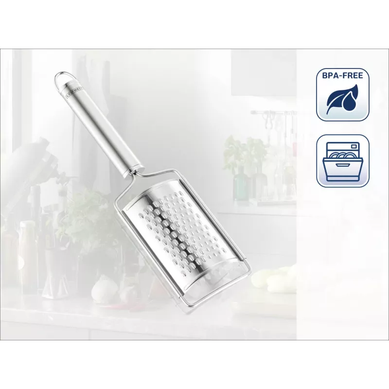 Ralador de noz-moscada LEIFHEIT Sterling – ralador rotativo manual com compartimento de armazenamento integrado, superfície de ralar fina em aço inoxidável, prateado/preto