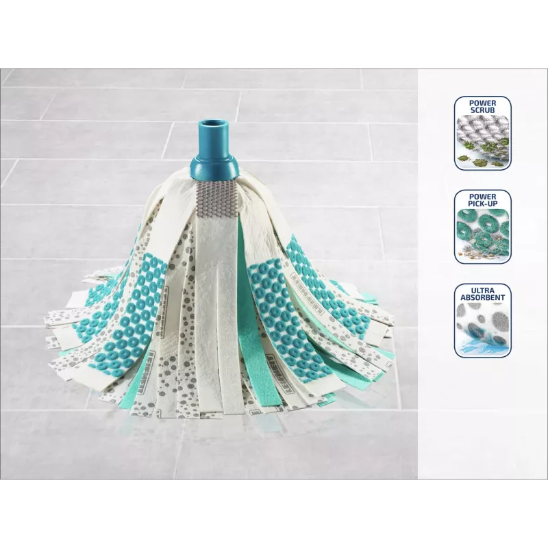 LEIFHEIT Mopa 3em1 Power com tecnologia Clean Twist Spin, cabo telescópico, balde 20L, cabeça de microfibra, turquesa/branco