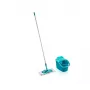 LEIFHEIT Conjunto de limpeza de pavimentos Clean & Compact com mopa plana e espremedor de pedal, balde 8L, cabeça de microfibra, 33cm, branco/azul
