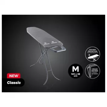 Leifheit Classic M tábua de passar a ferro preta 120x38 cm com apoio fixo para ferro e capa de algodão