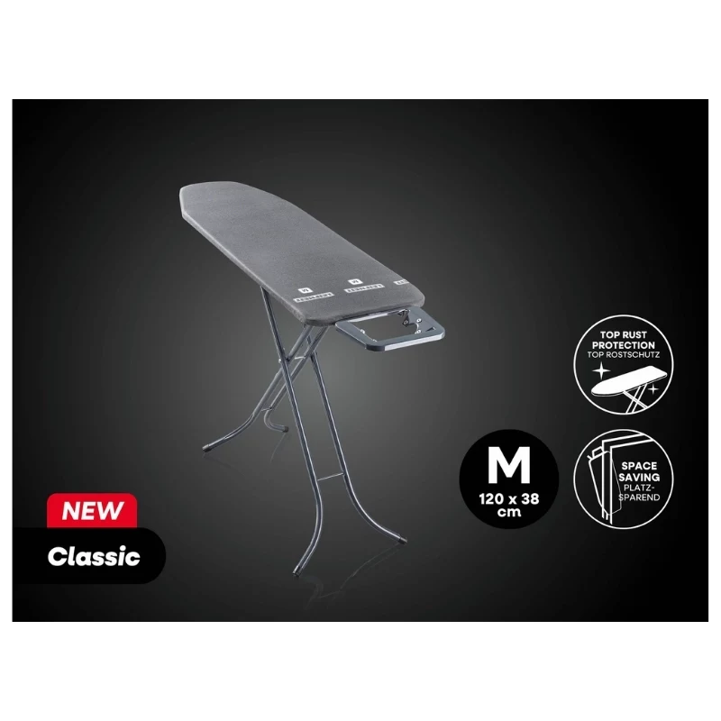 Leifheit Classic M tábua de passar a ferro preta 120x38 cm com apoio fixo para ferro e capa de algodão