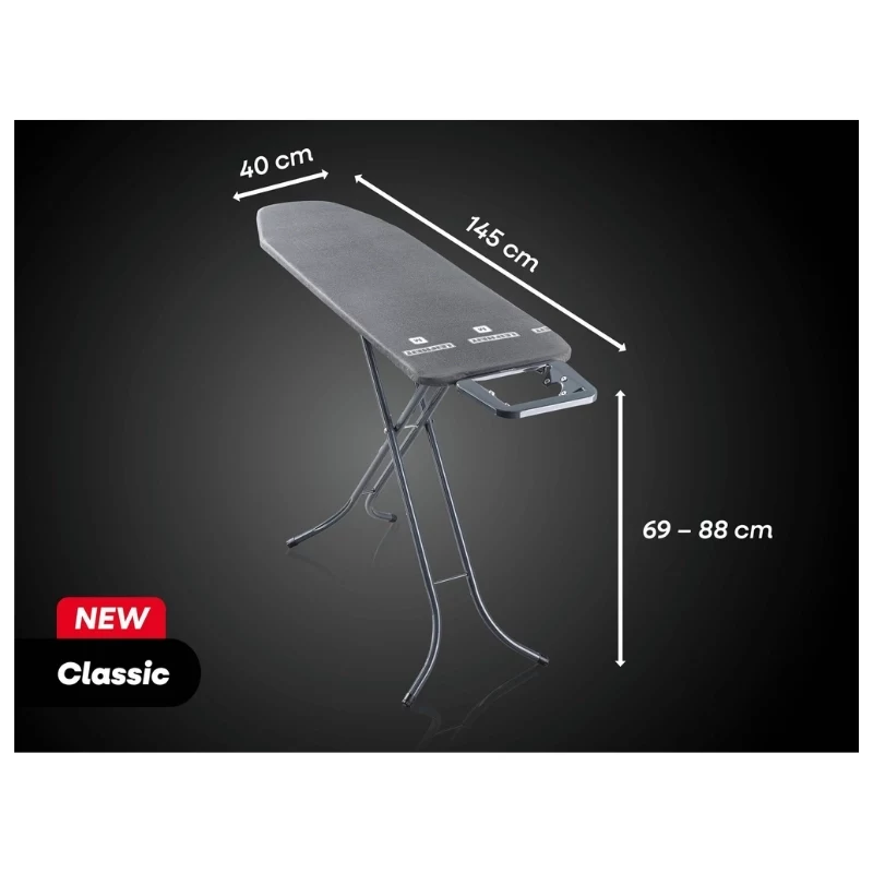 Leifheit Classic M tábua de passar a ferro preta 120x38 cm com apoio fixo para ferro e capa de algodão