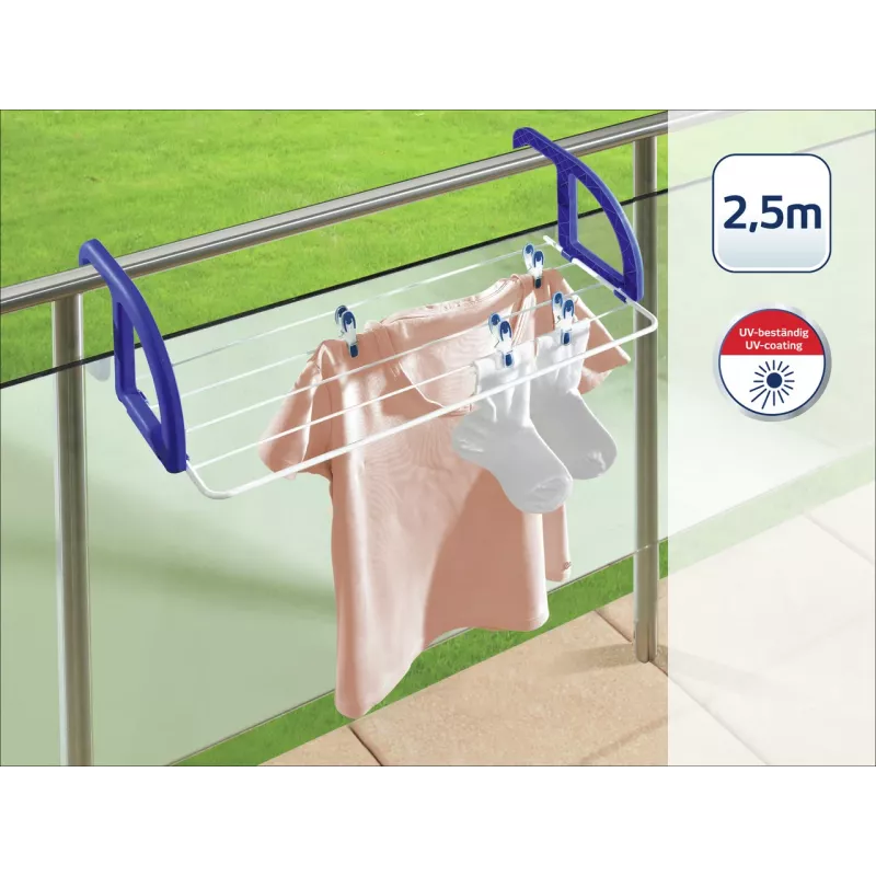 LEIFHEIT Classic estendal suspenso 25 | 25 m de comprimento de secagem | estendal de chão em asa | aço revestido e plástico | branco/azul | interior/exterior