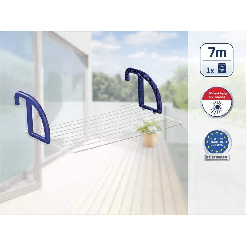 LEIFHEIT Classic 70 estendal, 7 varões, 7 m de comprimento de secagem, estendal dobrável em asa, branco/azul