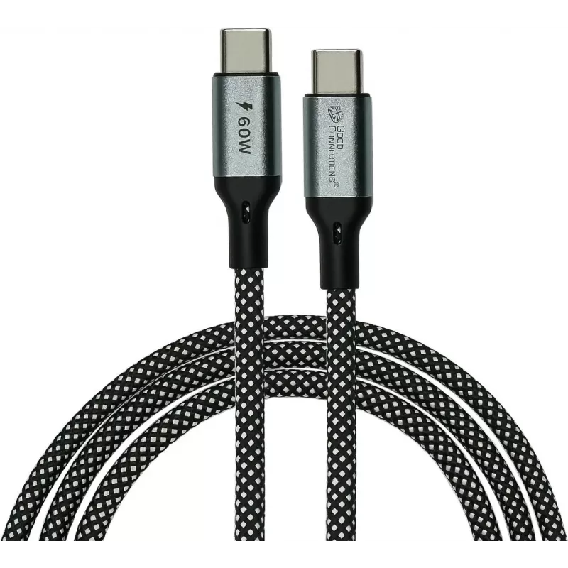 GoodConnections Cabo espiral magnético USB 2.0 60W USB-C para USB-C, preto/branco, 1m 2060-MT010SW