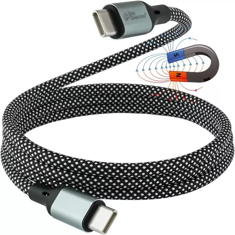 GoodConnections Cabo espiral magnético USB 2.0 60W USB-C para USB-C, preto/branco, 1m 2060-MT010SW