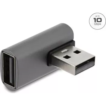 Delock adaptador USB 10 Gbps Type-A macho para Type-A fêmea, angular à esquerda, caixa em alumínio