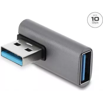 Delock adaptador USB 10 Gbps Type-A macho para Type-A fêmea angular, caixa em alumínio