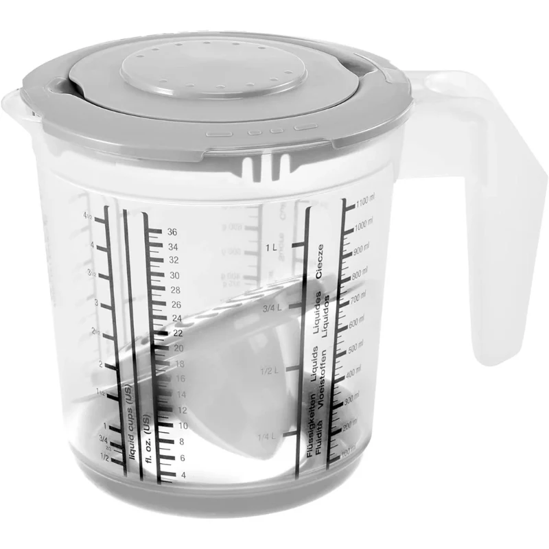 Jarro medidor KEEEPER Matteo com base antiderrapante e espremedor de citrinos na tampa, 1L, transparente/cinzento