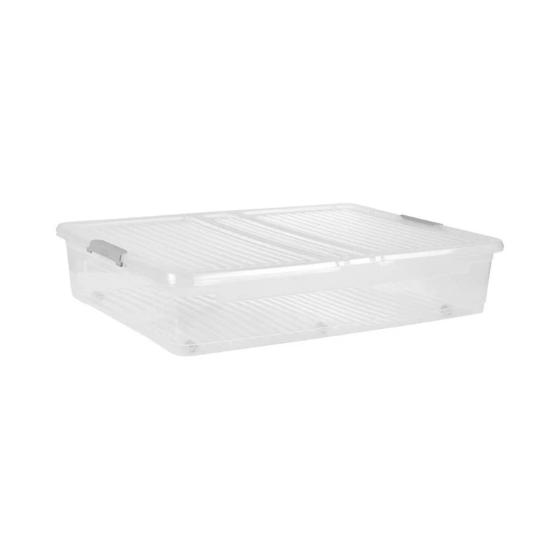 Caixa de arrumação keeeper Leo para debaixo da cama com tampa e rodas, 53 L, transparente, 77 x 58 x 16 cm
