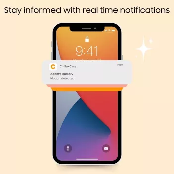 Chillax DM568 intercomunicador vídeo Wi-Fi e FHSS para bebé com ecrã de 5 polegadas, câmara com rotação e inclinação, visão noturna, função de intercomunicação, sensor de temperatura, canções de embalar e aplicação Hubble