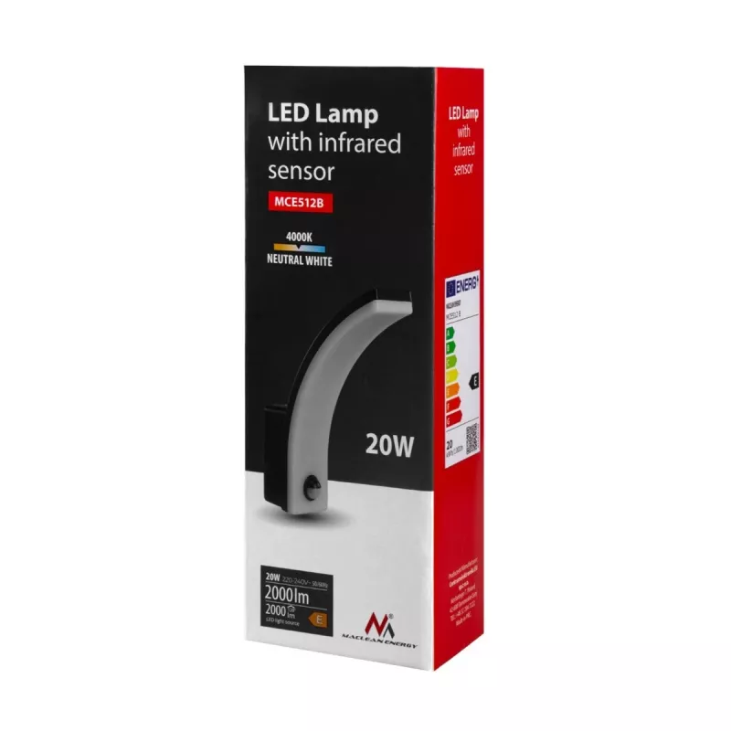 MACLEAN MCE512B lâmpada LED com sensor de movimento, 20W, 2000 lm, IP65