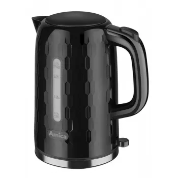 AMICA chaleira elétrica KM3010 1,7L preta – chaleira elétrica sem fios 2200W em aço inoxidável com resistência oculta, base de 360°, desligamento automático e proteção contra funcionamento a seco