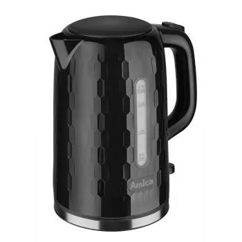AMICA chaleira elétrica KM3010 1,7L preta – chaleira elétrica sem fios 2200W em aço inoxidável com resistência oculta, base de 360°, desligamento automático e proteção contra funcionamento a seco