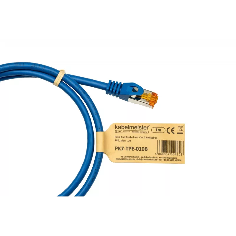 Cabo de patch Cat.7 S/FTP KABELMEISTER, RJ45, TPE, isento de halogéneos, azul, 3m