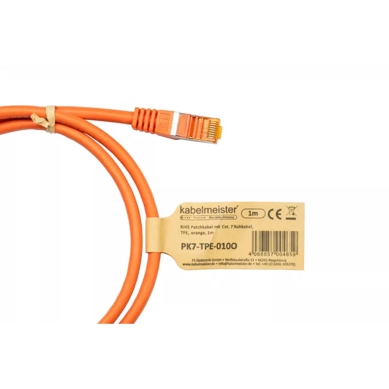 Cabo de patch Cat.7 S/FTP KABELMEISTER, RJ45, bainha TPE, isento de halogéneos, laranja, 0,25 m