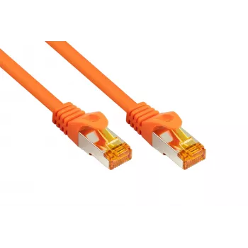 Cabo de patch RJ45 Cat. 7 S/FTP Kabelmeister, bainha TPE, isento de halogéneos, laranja, 7,5 m