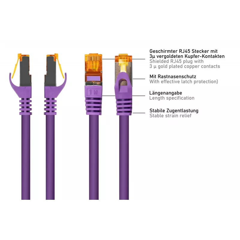 KABELMEISTER Cabo de rede Cat.7 S/FTP, RJ45, TPE, sem halogéneos, violeta, 0,5m