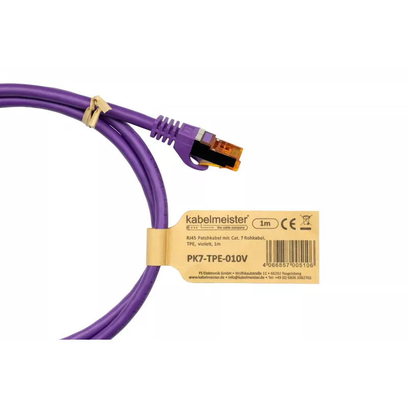 KABELMEISTER Cabo de rede Cat.7 S/FTP, RJ45, TPE, sem halogéneos, violeta, 0,5m