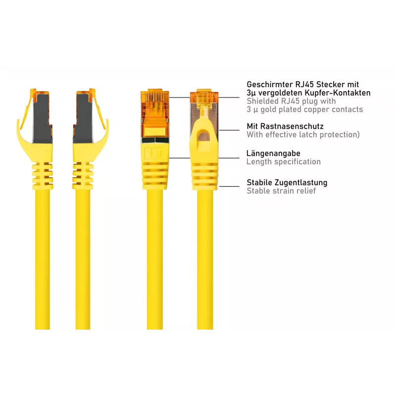 KABELMEISTER Cabo de rede Cat.7 S/FTP, RJ45, TPE sem halogéneos, Amarelo, 0,5m