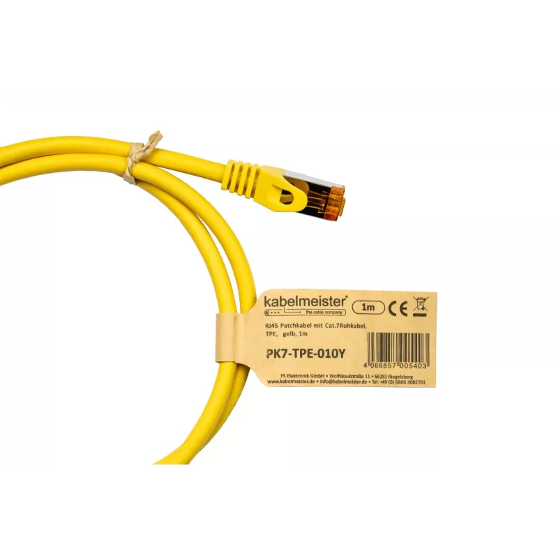 KABELMEISTER Cabo de rede Cat.7 S/FTP, RJ45, TPE sem halogéneos, Amarelo, 0,5m