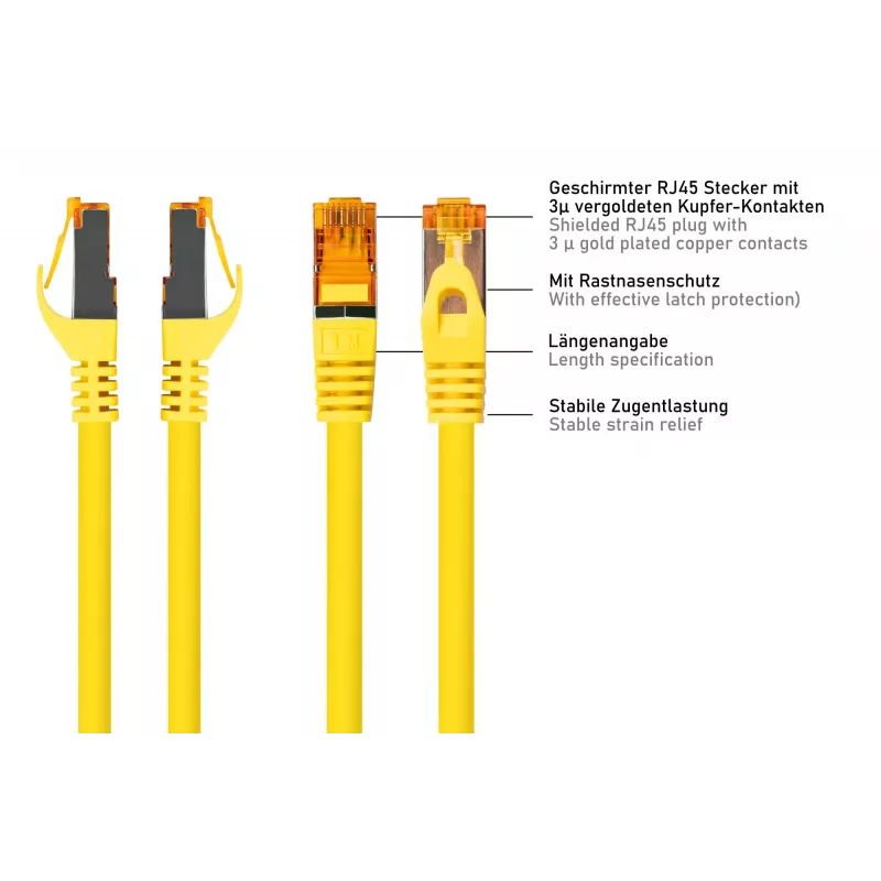 Kabelmeister Cabo de rede Cat.7 S/FTP, RJ45, TPE, sem halogéneos, amarelo, 2m