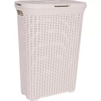 CURVER Cesto de roupa Style 40L com efeito rattan, Creme, 44,8 x 26,5 x 61,5 cm