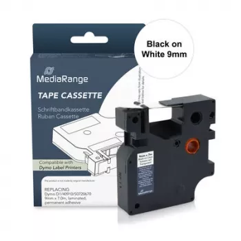 MediaRange Cassete de fita de rotulagem para Dymo D1 40913/S0720680, 9mm x 7m, Preto sobre Branco