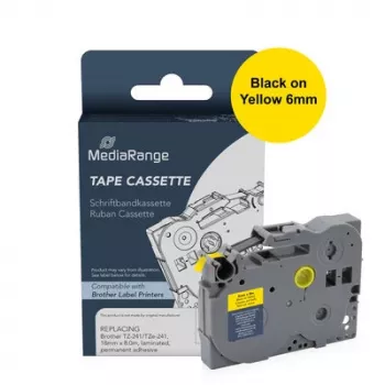 MediaRange MRBTZ611 Cassete de fita de rotulagem 6mm Preto sobre Amarelo 8m para Brother TZe-611