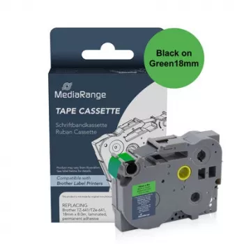 MediaRange Fita de rotulagem laminada compatível com Brother TZ-741/TZe-741 18mm 8m preto sobre verde