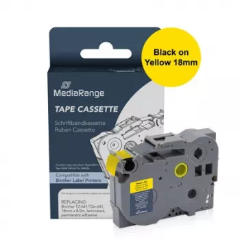 MediaRange Cassete de fita de rotulagem Flexible ID compatível com Brother TZe-FX641 18mm Amarelo (8m)