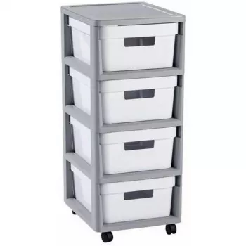Torre de arrumação Curver Infinity com rodas e 4 gavetas, 40 L total, cinzento/branco