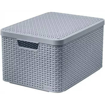 Caixa de arrumação CURVER Style L com tampa, 32L, cinzento-claro, efeito rattan, empilhável