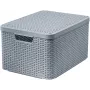 Caixa de arrumação CURVER Style L com tampa, 32L, cinzento-claro, efeito rattan, empilhável