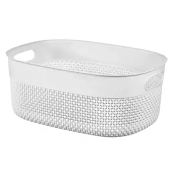 CURVER Filo M 12L Cesto de armazenamento retangular com pegas, efeito de rattan entrançado, branco, 38x28,5x15 cm