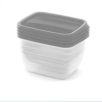 CURVER Vedo Conjunto de tigelas de comida para animais de estimação retangulares, 4 x 0,75L, transparente cinzento