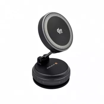 Evelatus Qi2 25W Carregador sem fios magnético para automóvel com cabo espiral AutoSpring USB-C 1,2m preto