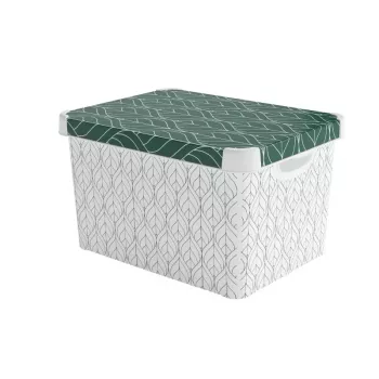 CURVER Deco Stockholm L Caixa de armazenamento com tampa, 39,5 x 29,5 x 23,5 cm, Green Leaves
