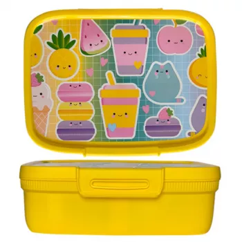 CURVER Snap Box caixa de armazenamento retangular para alimentos com divisória 1,8L amarelo Kawaii