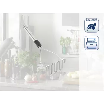 Esmagador de batatas LEIFHEIT ProLine 103032 – aço inoxidável 18/10, punho preto ergonómico, lavável na máquina de lavar louça, 285 mm